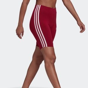 Adidas burgundy and White three stripe biker shorts BNWT!!